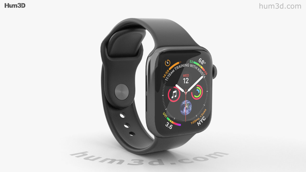 Apple Watch Series 4 40mm Space Black Stainless Steel Case with Black Sport  Band 3D модель - Круговой обзор 360 градусов - Hum3D