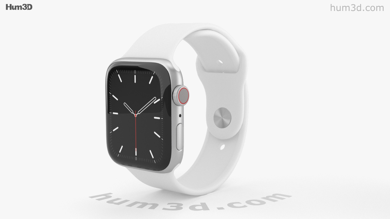 360 view of Apple Watch Series 5 44mm Silver Aluminum Case with Sport Band  3D model - Hum3D store