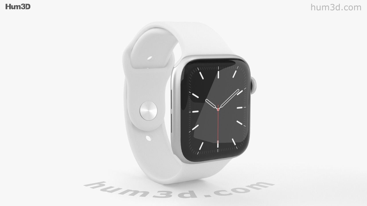 360 view of Apple Watch Series 5 44mm Silver Aluminum Case with Sport Band  3D model - Hum3D store