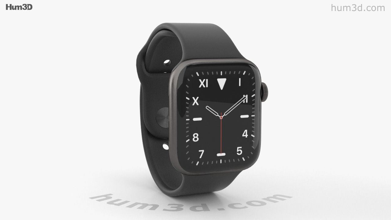 360 View Of Apple Watch Series 5 44mm Space Black Titanium Case With Sport Band 3d Model Hum3d Store
