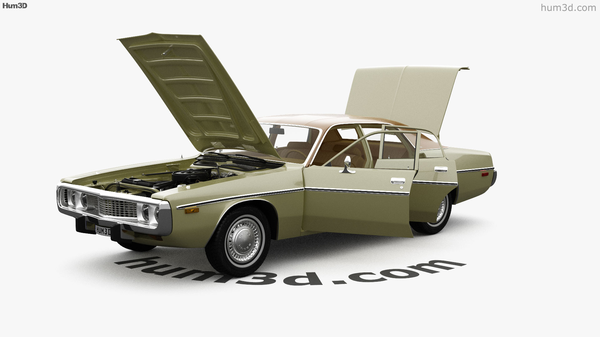of Dodge Coronet sedan Custom V8 318 HQ interior and engine 1973 model - Hum3D store